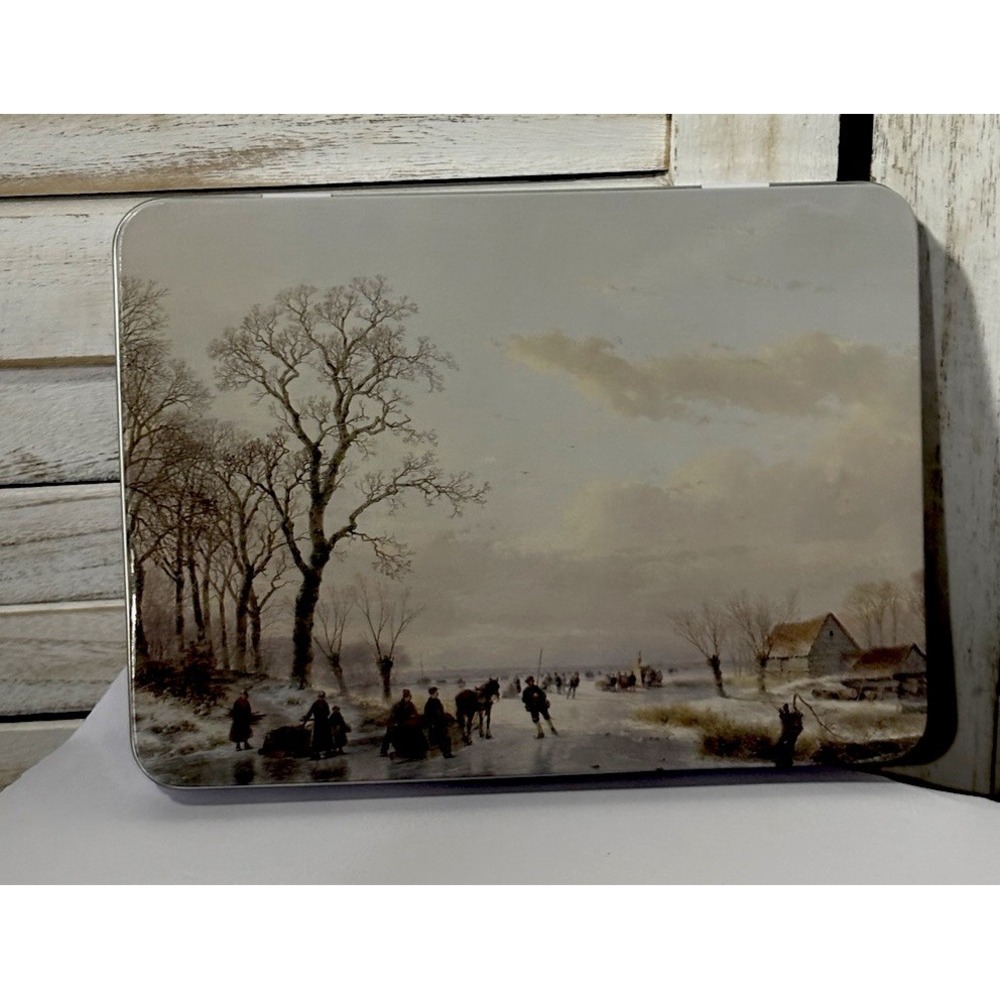 Frozen Canal by Andreas Schelfhout Metal TIN For Dutch Lottery Keepsakes Storage